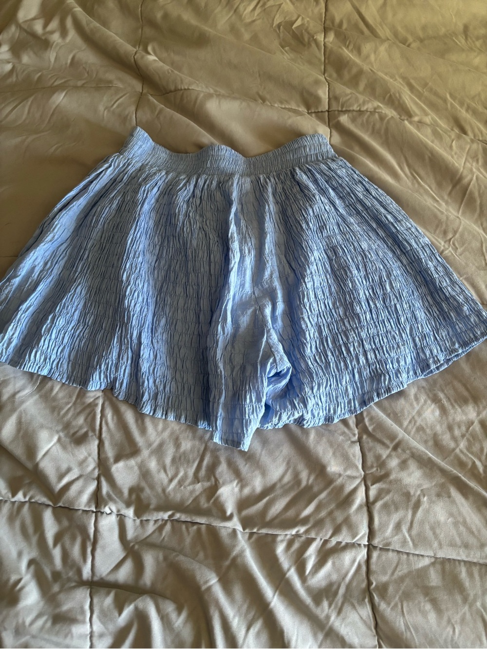 Sovere Light Blue Crinkle A-Line Short with Elastic Waist